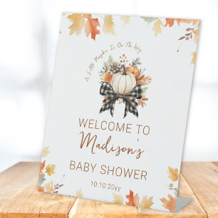 Kleine Kürbis-Baby-Party Floral & Karo-Willkommen Sockelschild