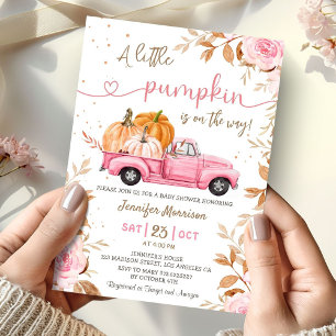Kleine Kürbis-Baby-Party Mädchen Rosa Lastwagen He Einladung