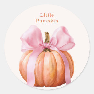 Kleine Kürbis-Baby-Party – Rosa Schleife Herbst Runder Aufkleber