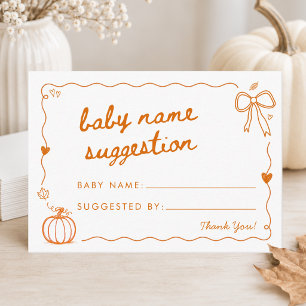 Kleine Kürbis-Doodle-Babynamen-Vorschlagskarte Begleitkarte