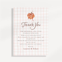 Kleine Kürbis-Gingham-Baby-Shower-Dankeskarten