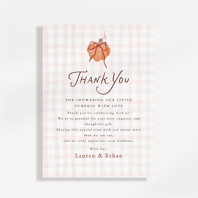 Kleine Kürbis-Gingham-Baby-Shower-Dankeskarten (Von Creator hochgeladen)