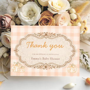Kleine Kürbis-Gingham-Baby-Shower-Dankeskarten Dankeskarte