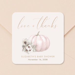 Kleine Kürbis Herbst Baby Mädchen Shower Dankeschö Quadratischer Aufkleber