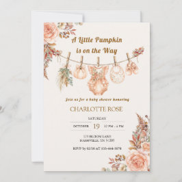 Kleine Kürbis Herbst Boho Floral Babyshower-Einlad Einladung