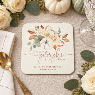 Kleine Kürbis Herbst Floral Warm Creme Baby Shower Rechteckiger Pappuntersetzer