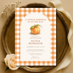 Kleine Kürbis Herbst Gingham Baby Shower Einladung