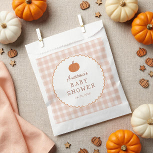 Kleine Kürbis-Herbst-Neutral-Gingham-Baby-Party Geschenktütchen