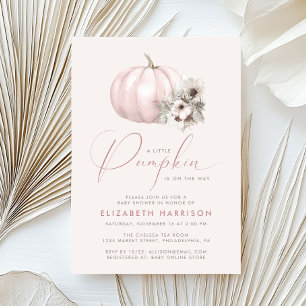 Kleine Kürbis-Rosa-Blumen-Boho-Baby-Mädchen-Party Einladung