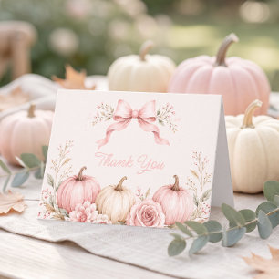 Kleine Kürbis-Rosa-Schleife-Blumen-Baby-Party Dankeskarte