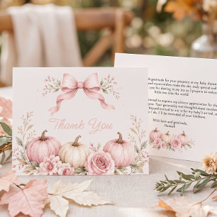 Kleine Kürbis-Rosa-Schleife-Blumen-Baby-Party Dankeskarte