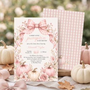 Kleine Kürbis-Rosa-Schleife-Gingham-Baby-Party Einladung