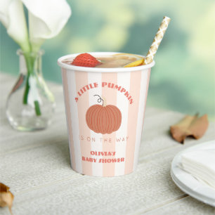 Kleine Kürbis-Rosa-Streifen Mädchen-Baby-Party Pappbecher