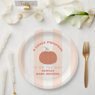 Kleine Kürbis-Rosa-Streifen Mädchen Baby-Party Pappteller