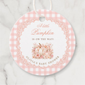 Kleine Kürbis-Schleife Gingham-Baby-Party Geschenkanhänger