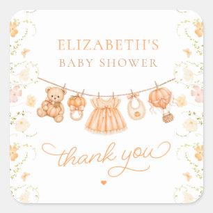 Kleine Kürbis-Wildblumen-Baby-Shower-Aufkleber Quadratischer Aufkleber