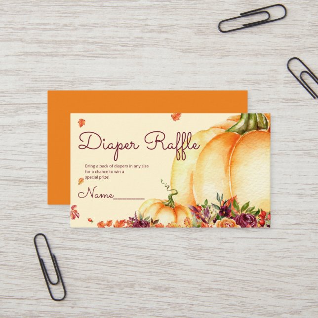 Kleine Kürbis-Windel-Tombola Visitenkarte (Vorderseite/Rückseite Beispiel)