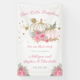 Kleine Kürbis-Zwilling Mädchen Baby Shower Banner