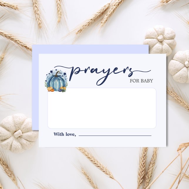 Kleine KürbisBaby-Duschgebet für Baby Begleitkarte (Enclosure card ' Prayers for Baby' Blue watercolor pumpkin for Baby Boy Shower)