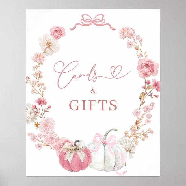 Kleine Kürbiskarte und Geschenke aus Weiß und Rosa Poster (Vorne)