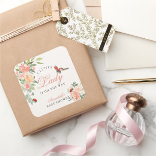 Kleine Lady Marienkäfer Rosen Mädchen Baby Shower Quadratischer Aufkleber