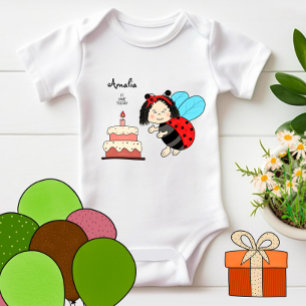 Kleine Ladybug mit Kuchen Baby Strampler