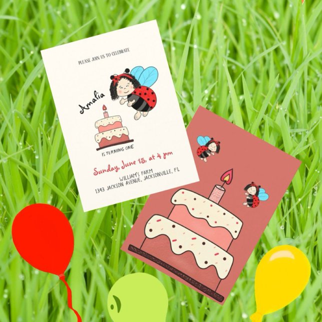 Kleine Ladybug mit Kuchen Einladung (Von Creator hochgeladen)
