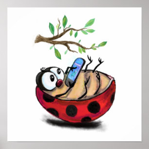 Kleine Ladybug mit Phones Poater Spring Poster