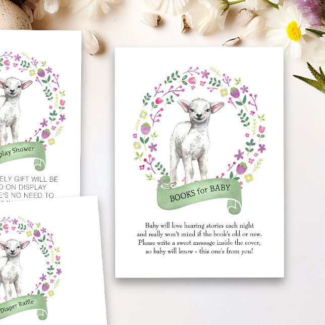 Kleine Lamm-Babydusche Wasserfarbenbücher für Baby Begleitkarte (Spring or Easter Book Request card from my Little Bunny & Little Lamb Baby Shower collection)