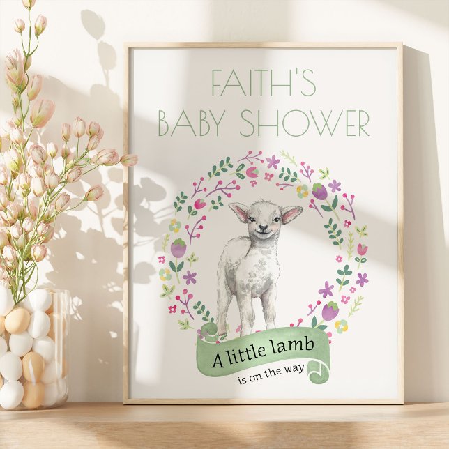 Kleine Lamm Personalisiert Spring Baby Dusche Poster (Spring Lamb Welcome Sign from my Little Bunny & Little Lamb Baby Shower collection)