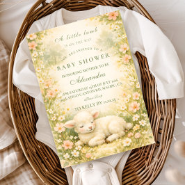 Kleine Lamm-Wildblumen-Rahmen-Baby-Party Einladung