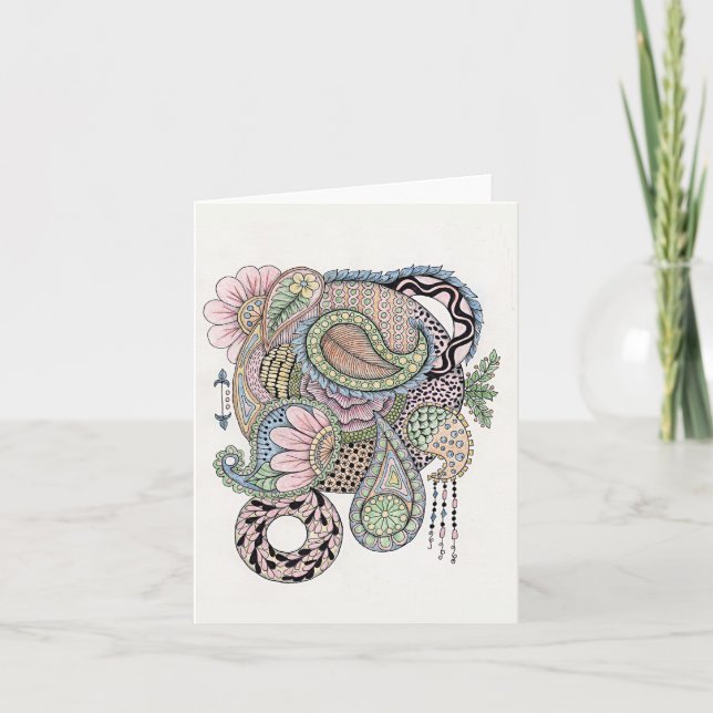 Kleine leere Notizkarte Rosa und Blau Doodle Dankeskarte (Vorderseite)