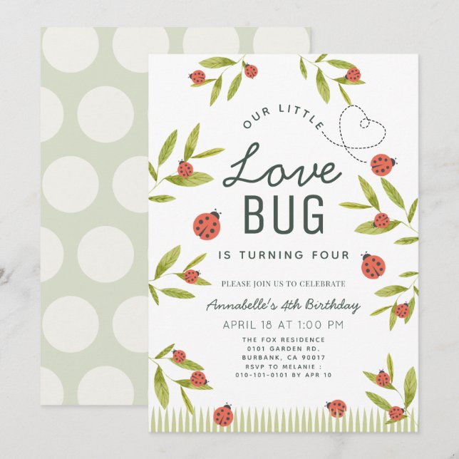 Kleine Liebe Bug Ladybug Girl Einladung (Vorne/Hinten)
