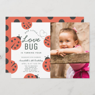 Kleine Liebe Bug Ladybug Girl Geburtstags-Foto Einladung