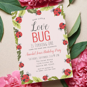 Kleine Liebe Bug Ladybug Kinder 1. Geburtstag Einladung