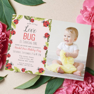 Kleine Liebe Bug Ladybug Kinder 1. Geburtstag Foto Einladung
