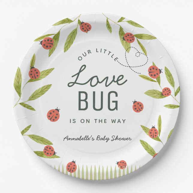 Kleine Liebe Bug Ladybug Leaf Babydusche Pappteller (Vorderseite)