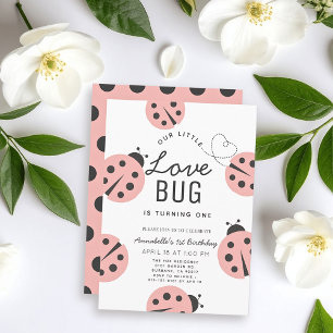 Kleine Liebe Bug Light Pink Ladybug 1. Geburtstag Einladung