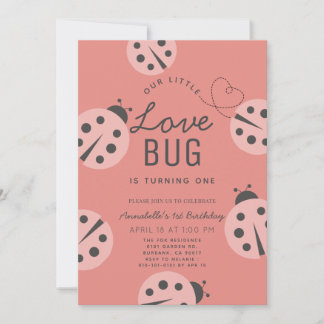 Kleine Liebe Bug Pink Ladybug 1. Geburtstag Einladung