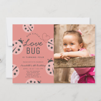 Kleine Liebe Bug Pink Ladybug Birthday Foto Einladung
