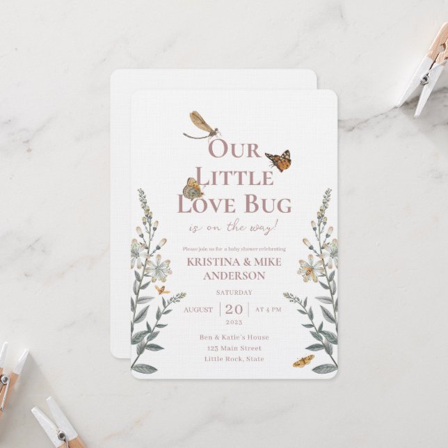 Kleine Liebe Bug QR Code Kinderdusche Einladung (Vorderseite/Rückseite Beispiel)