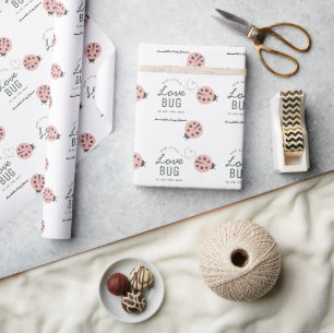 Kleine Liebeskäfer-Ladybug-Rosa-Baby-Party Geschenkpapier