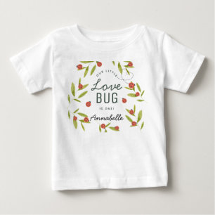 Kleine Liebeskäfer-Ladybugs und Blätter Geburtstag Baby T-shirt