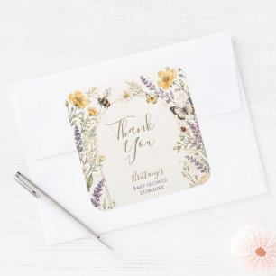 Kleine Liebeswanze Wildblumen-Baby-Party Quadratischer Aufkleber