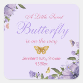 kleine lila Schmetterling-Blumen Babydusche Quadratischer Aufkleber