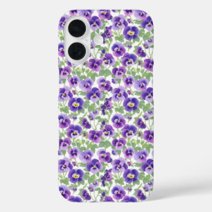 Kleine lila Stiefmütterchen-Handyhülle in Pastell iPhone 16 Hülle