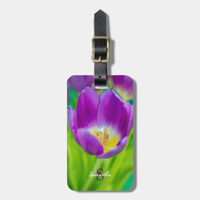 Kleine lila Tulpe Gepäckanhänger (Vorderseite vertikal)