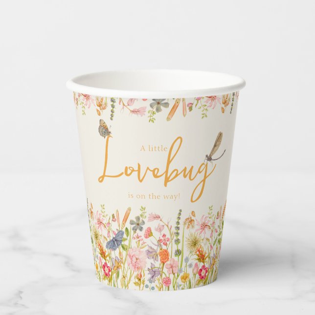 Kleine Lovebug Vintage botanische Babydusche Pappbecher (Vorderseite)