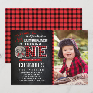 Kleine Lumberjack Geburtstagseinladung mit Foto Einladung