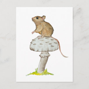 Kleine, lustige Maus auf einem Pilz-Aquarium Postkarte